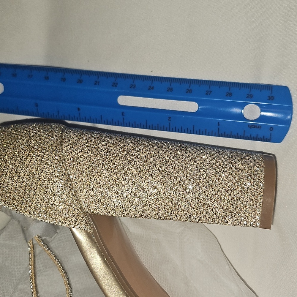 Gold Rhinestone Heels with Block Heel - Picture 2 of 4